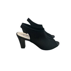 Life Stride Cailin Black Mesh Stretch High Heel Sandals Womens Sz 8 M Slingback